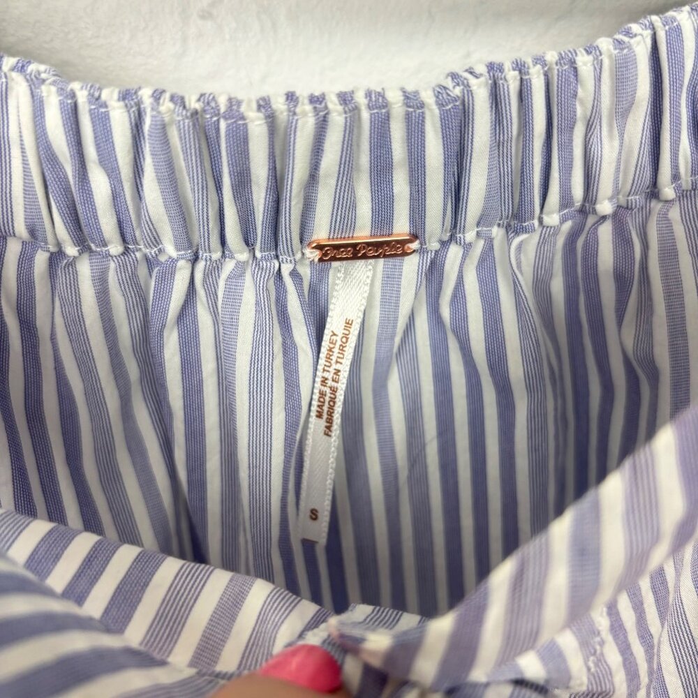 Free People S Off The Shoulder Striped Blouse With Bell Sleeves Blue White Boho - Picture 3 of 6